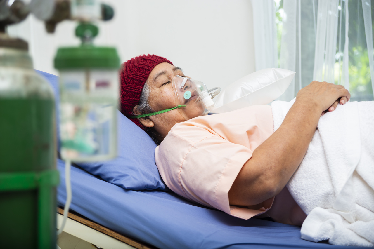 An elderly woman in the hospital