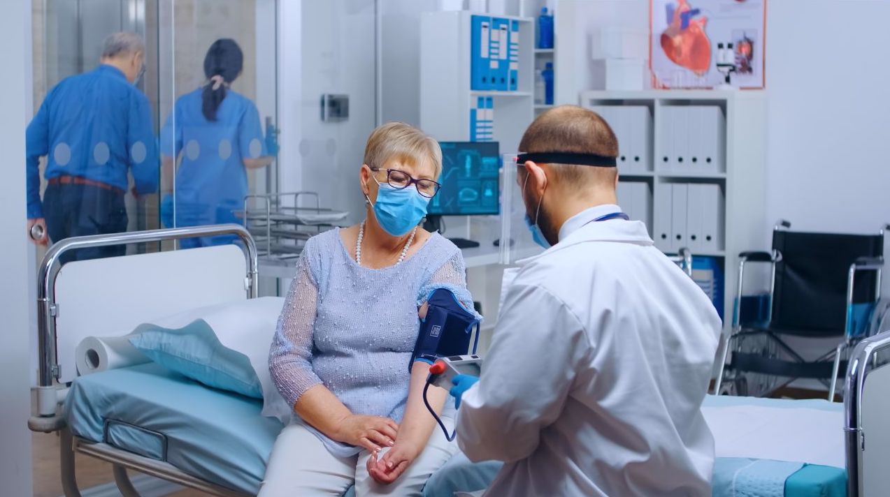 Senior with hypertension at the hospital
